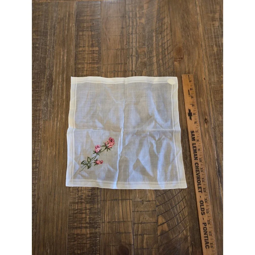 A Burmel Original All Cotton Made In Switzerland vintage embroidered rose hanky